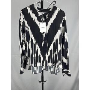 Theory Isalva Geometric Print Blouse Long Sleeve Shirt Silk Black Size XS US 0